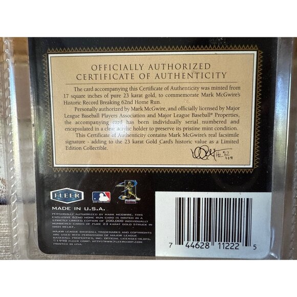 Mark McGwire 23KT Gold Commemorative Baseball Card Fleer Official Limited - Picture 8 of 11